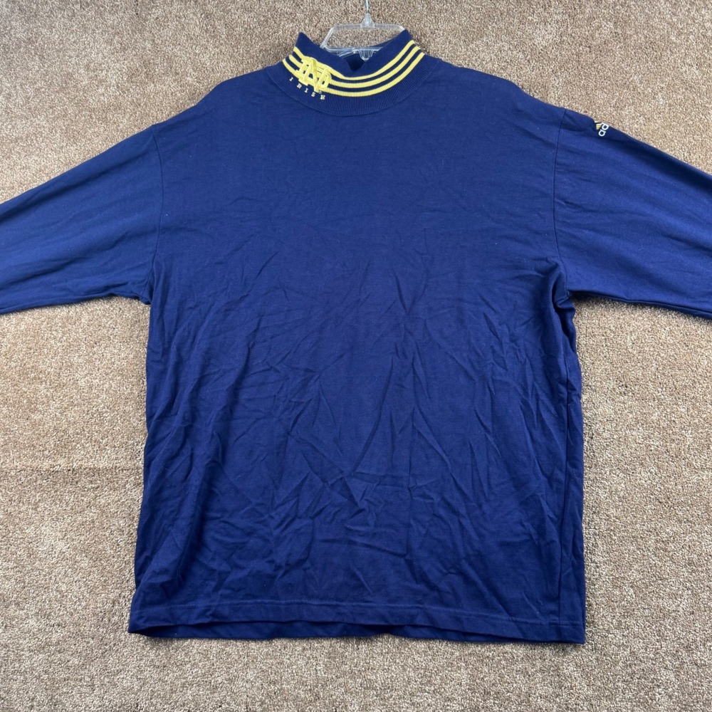 Vintage Adidas Notre Dame Fighting Irish Mock Neck Shirt Mens Large Navy Blue